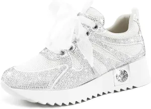 Women's Fashion Glitter Sneakers Platform Wedge Shoes Sparkly Rhinestone High Top Sneakers Trendy Sequin Shoes Wedding Bride Dress