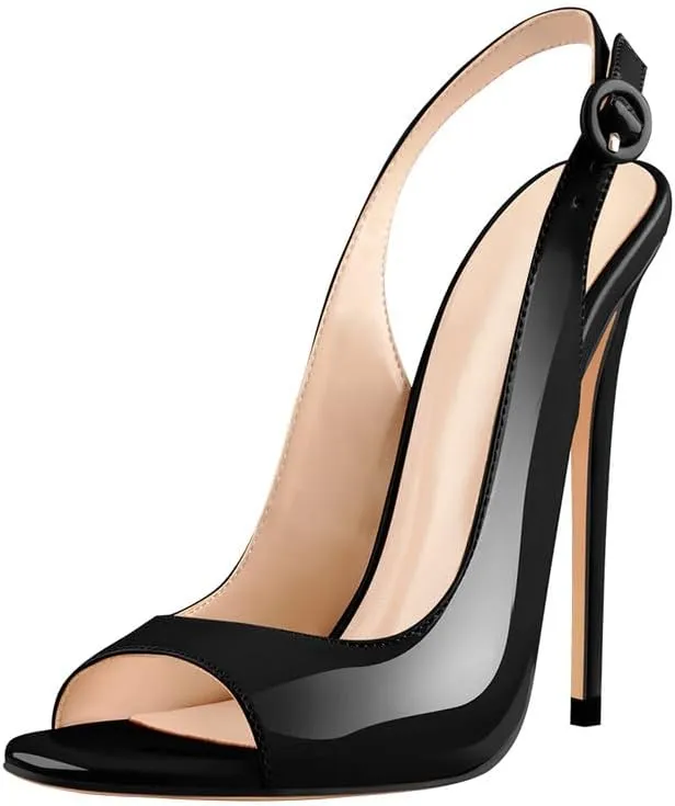 Women's Fashion Open Peep Toe Adjustable Buckle Backstrap Slingback Stiletto Heel Dress Sandals