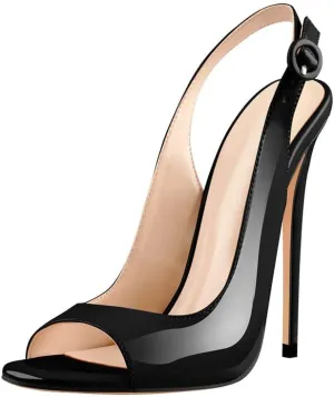Women's Fashion Open Peep Toe Adjustable Buckle Backstrap Slingback Stiletto Heel Dress Sandals