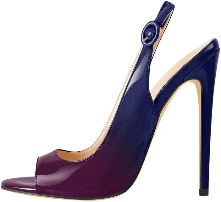 Women's Fashion Open Peep Toe Adjustable Buckle Backstrap Slingback Stiletto Heel Dress Sandals