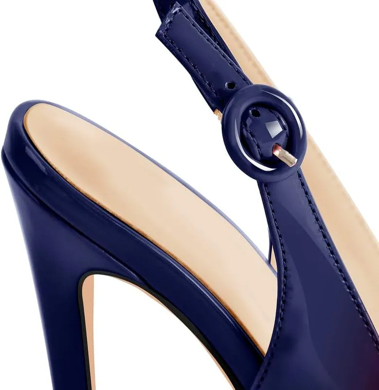 Women's Fashion Open Peep Toe Adjustable Buckle Backstrap Slingback Stiletto Heel Dress Sandals
