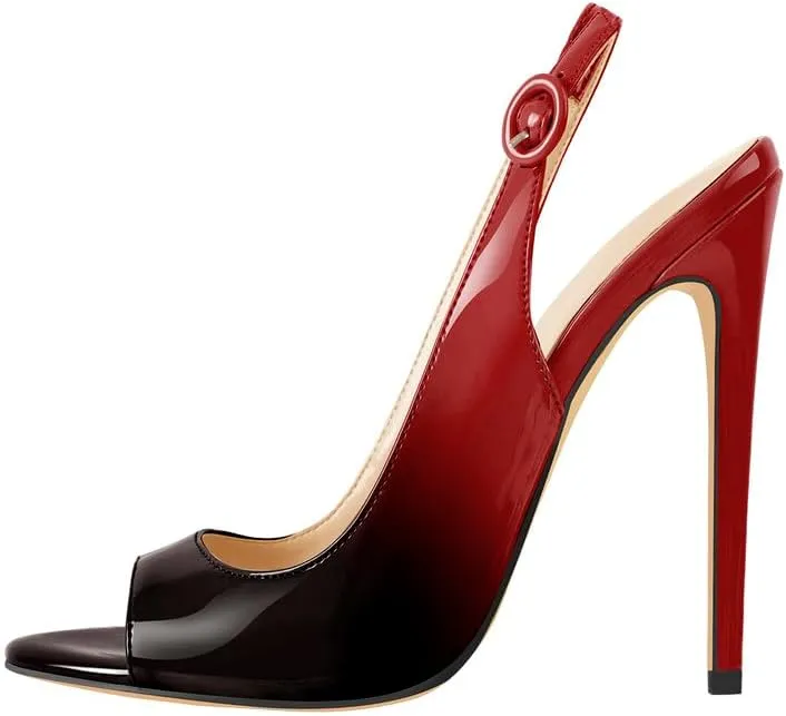 Women's Fashion Open Peep Toe Adjustable Buckle Backstrap Slingback Stiletto Heel Dress Sandals
