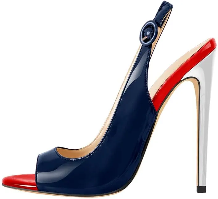 Women's Fashion Open Peep Toe Adjustable Buckle Backstrap Slingback Stiletto Heel Dress Sandals