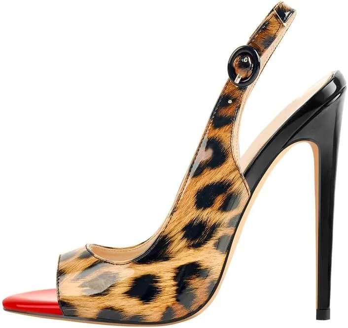 Women's Fashion Open Peep Toe Adjustable Buckle Backstrap Slingback Stiletto Heel Dress Sandals