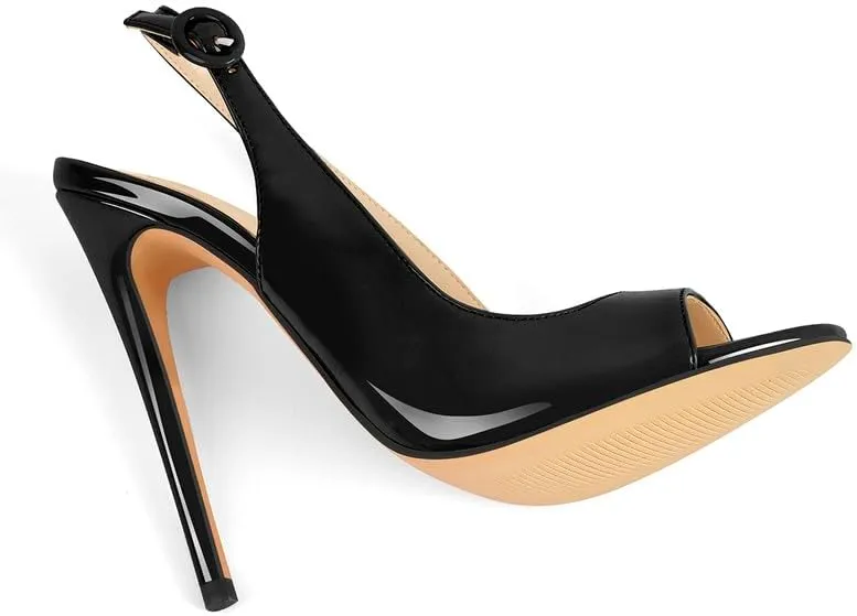Women's Fashion Open Peep Toe Adjustable Buckle Backstrap Slingback Stiletto Heel Dress Sandals