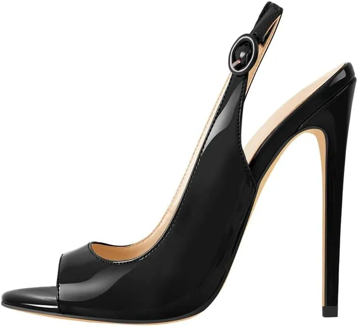 Women's Fashion Open Peep Toe Adjustable Buckle Backstrap Slingback Stiletto Heel Dress Sandals