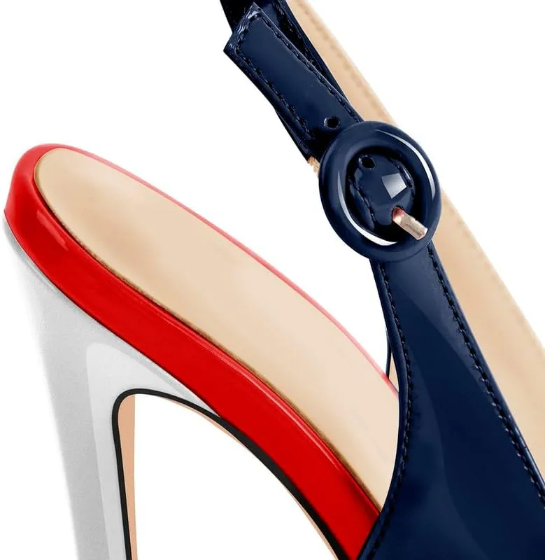 Women's Fashion Open Peep Toe Adjustable Buckle Backstrap Slingback Stiletto Heel Dress Sandals