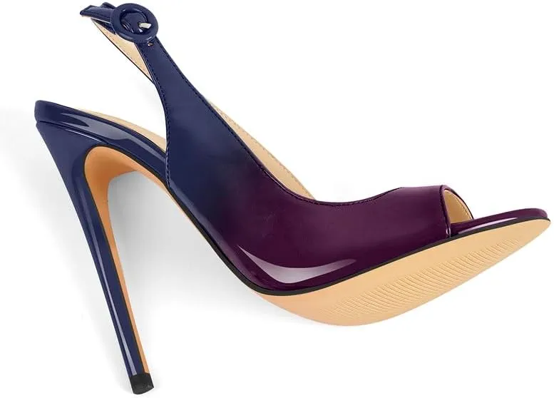 Women's Fashion Open Peep Toe Adjustable Buckle Backstrap Slingback Stiletto Heel Dress Sandals
