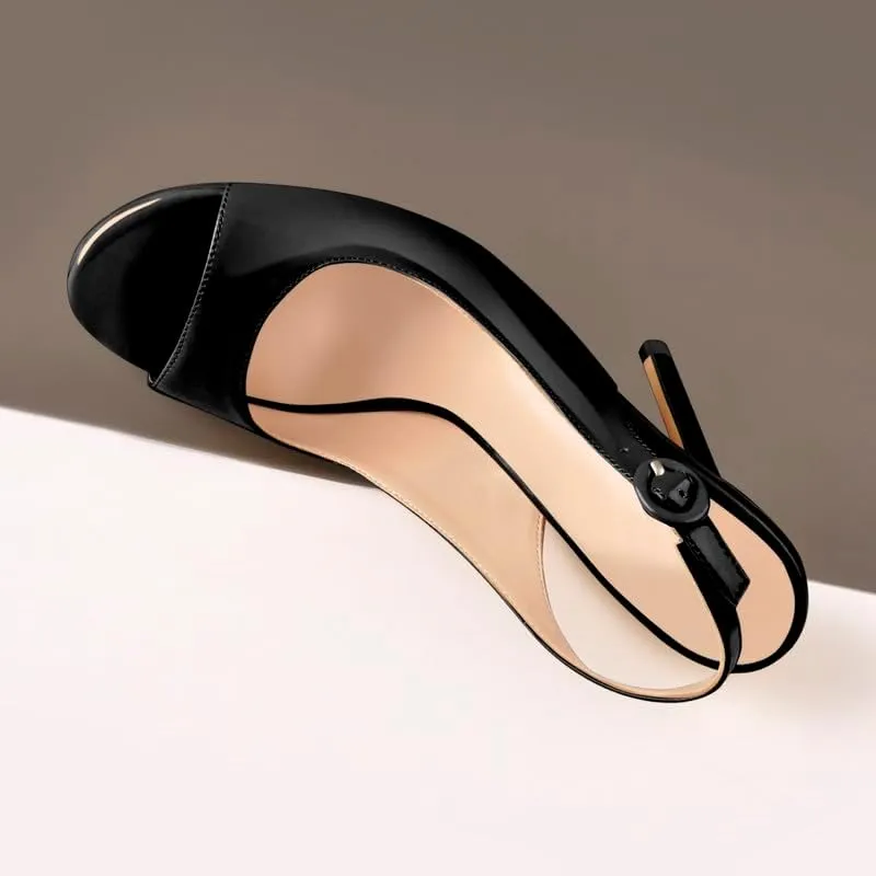 Women's Fashion Open Peep Toe Adjustable Buckle Backstrap Slingback Stiletto Heel Dress Sandals