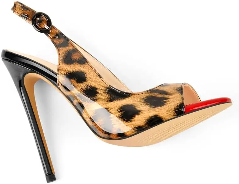 Women's Fashion Open Peep Toe Adjustable Buckle Backstrap Slingback Stiletto Heel Dress Sandals