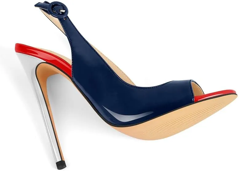 Women's Fashion Open Peep Toe Adjustable Buckle Backstrap Slingback Stiletto Heel Dress Sandals