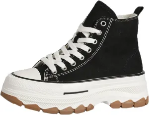 Women's High Top Canvas Sneakers with Platform, Lace-up Fashion Athletic Shoes for Spring - White Casual Trainer for Height Increase and Comfort