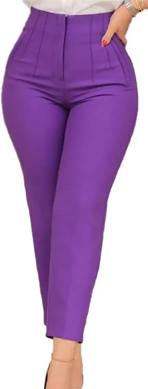 Womens High Waisted Pants Trendy Pleated Straight Leg Dress Pant Business Work Casual Trousers