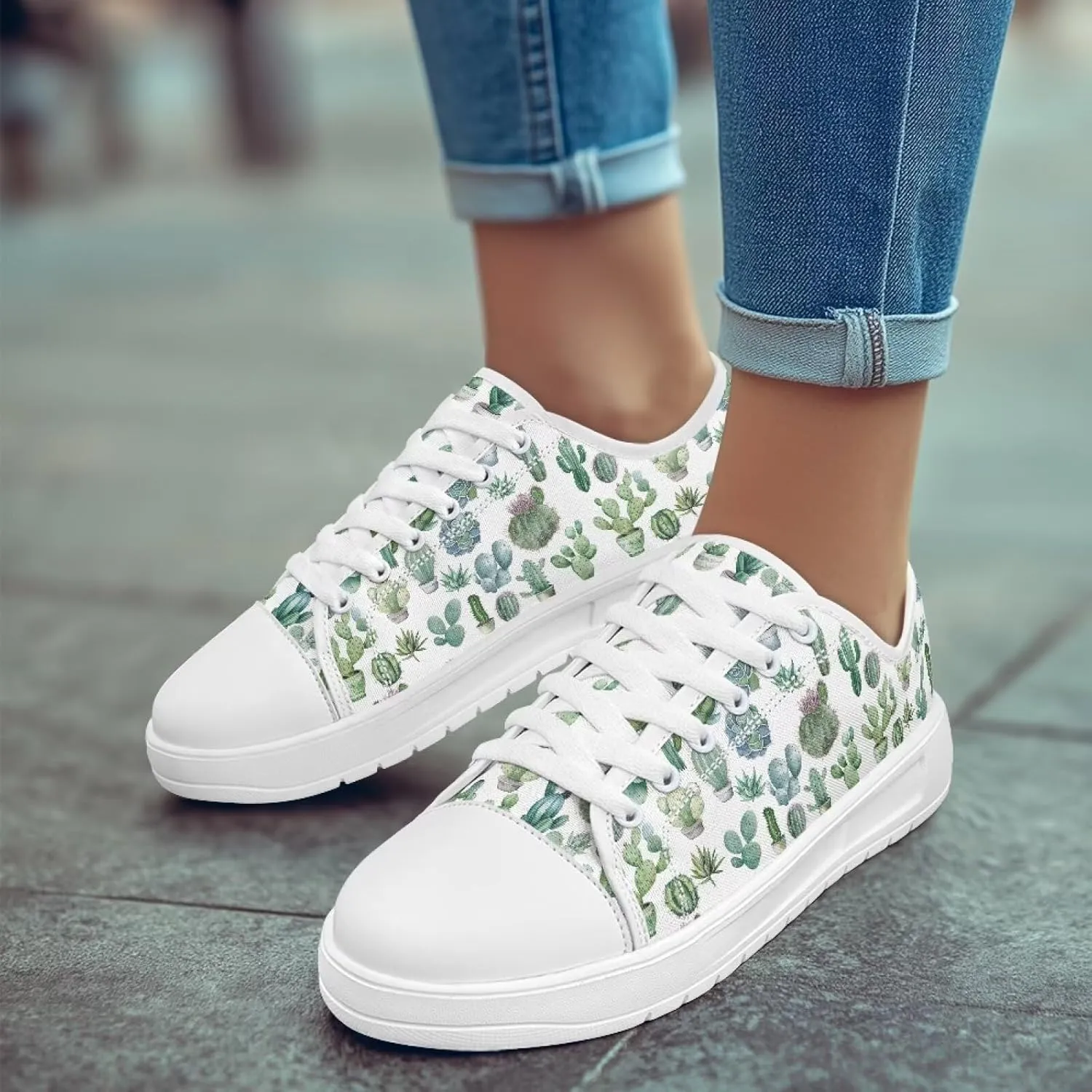 Women's Lace Up Low Top Canvas Shoes Fashion Casual Round Toe Sneakers Hands Free No Laces Barefoot Shoes US5.5-13.5