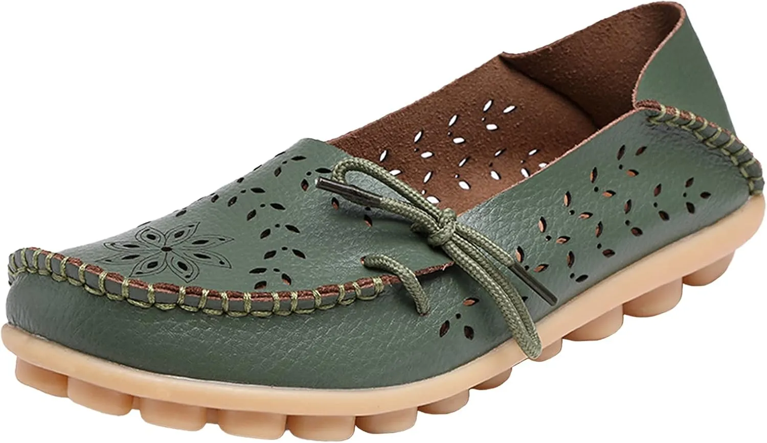 Women's Leather Hollow Breathable Slip On Loafers Comfortable Oxford Softsole Outdoor Walking Flats Shoes Driving Working Moccasins Shoes