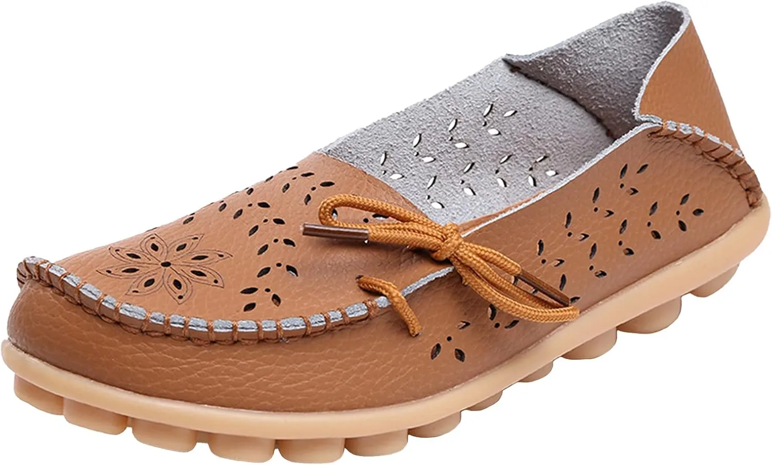 Women's Leather Hollow Breathable Slip On Loafers Comfortable Oxford Softsole Outdoor Walking Flats Shoes Driving Working Moccasins Shoes