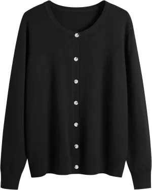 Women's Long Sleeve V-Neck Knit Cardigans Open Front Trendy Outwear Button up Lightweight Casual Sweater