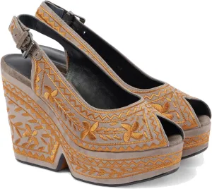 Women's Platform Leather/Rhinestone/Embroidered Slingback Heels Peep Round Toe Wedge Heel Pumps Backstrap Buckle High Heel Dress Shoes Sandals Ladies