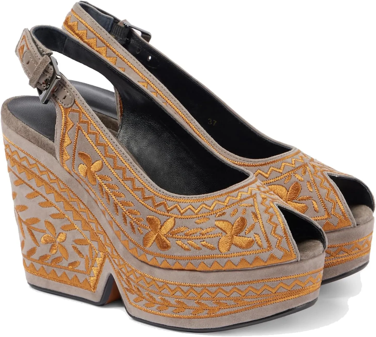 Women's Platform Leather/Rhinestone/Embroidered Slingback Heels Peep Round Toe Wedge Heel Pumps Backstrap Buckle High Heel Dress Shoes Sandals Ladies