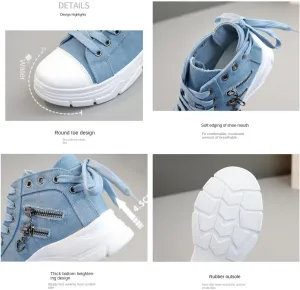 Women's Platform Side Zipper Design Canvas Shoes, Casual Lace Up Outdoor Shoes, Comfortable Valentine's Day Sneakers