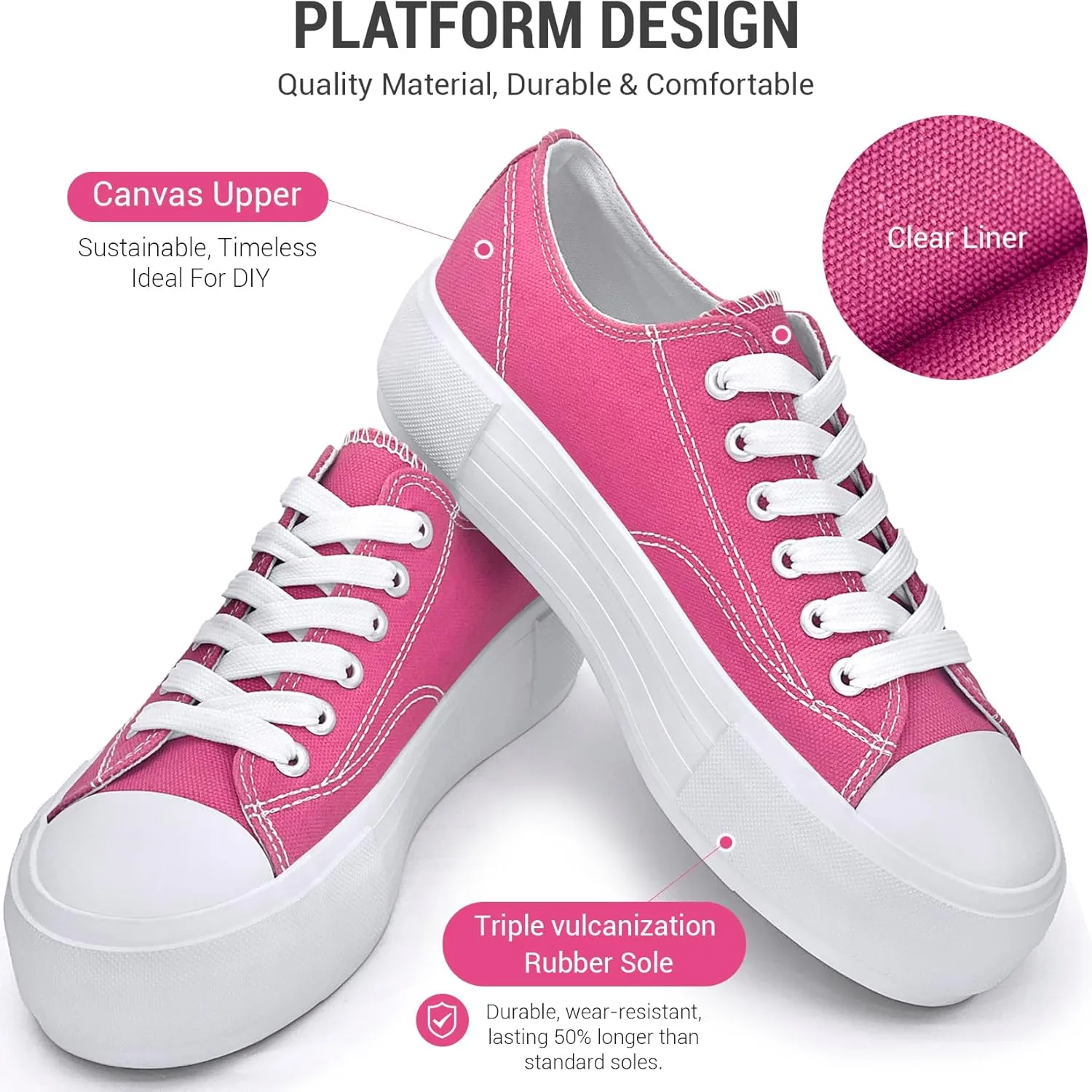 Women's Platform Sneakers 4cm Height Increase, Classic Canvas Platform Low Top Sneakers for Women and Teen Girls, Multiple Colors Fashion Trendy Cute Shoes