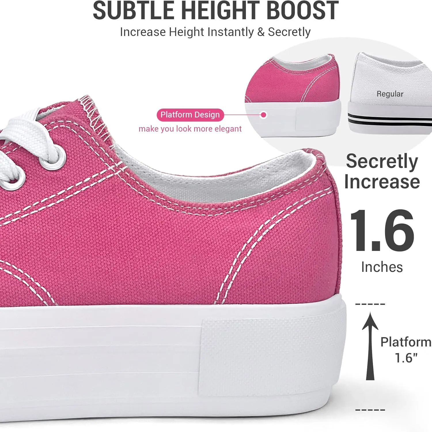 Women's Platform Sneakers 4cm Height Increase, Classic Canvas Platform Low Top Sneakers for Women and Teen Girls, Multiple Colors Fashion Trendy Cute Shoes