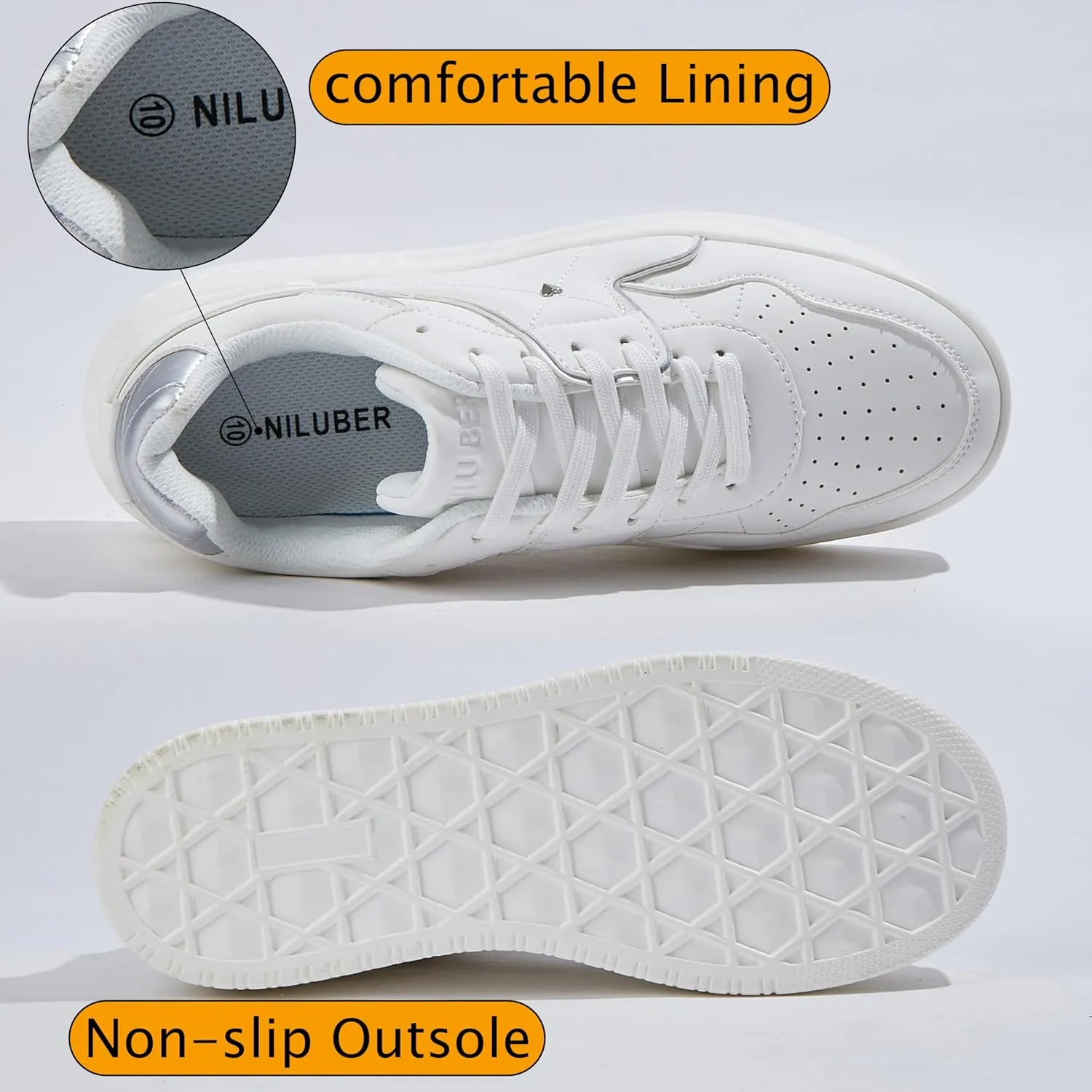 Women's Platform Sneakers Sparkle Rhinestone Chunky Shoes Leather Low Top Lace Up Walking Shoes