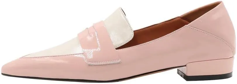 Women's Pointed Toe Patent Leather Handmade Two-Tone Slip On Soft Office Loafers Flats Shoes