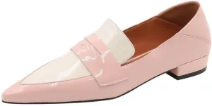 Women's Pointed Toe Patent Leather Handmade Two-Tone Slip On Soft Office Loafers Flats Shoes