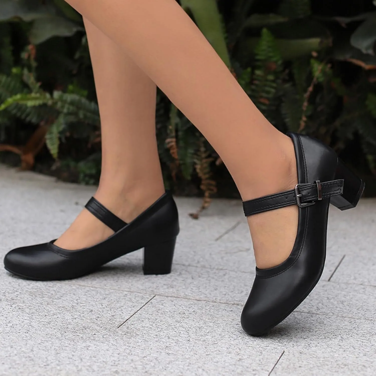 Women's Round Toe Closed Low Chunky Heel Block Ankle Strap Buckle Mary Jane Shoes Comfort Office Work Wedding Party Dress Pumps