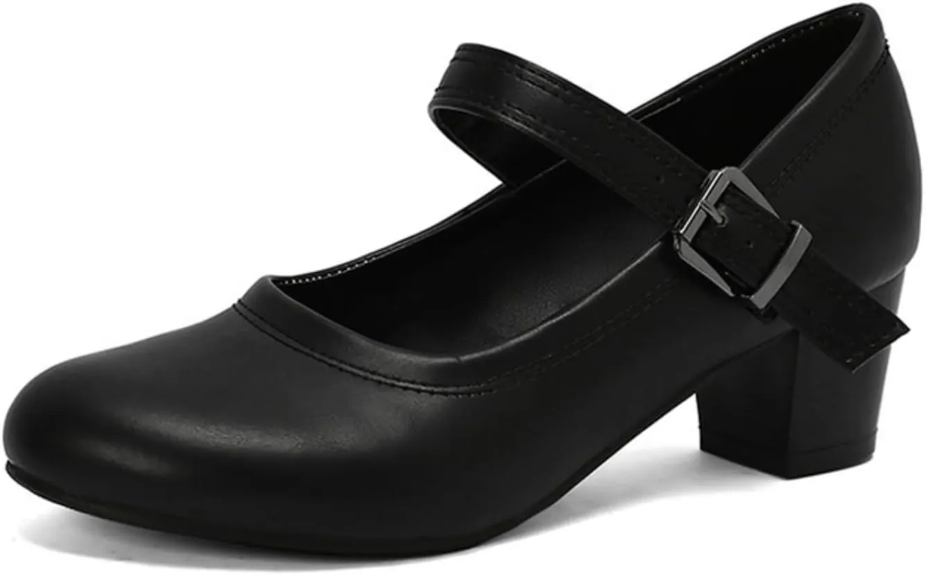 Women's Round Toe Closed Low Chunky Heel Block Ankle Strap Buckle Mary Jane Shoes Comfort Office Work Wedding Party Dress Pumps