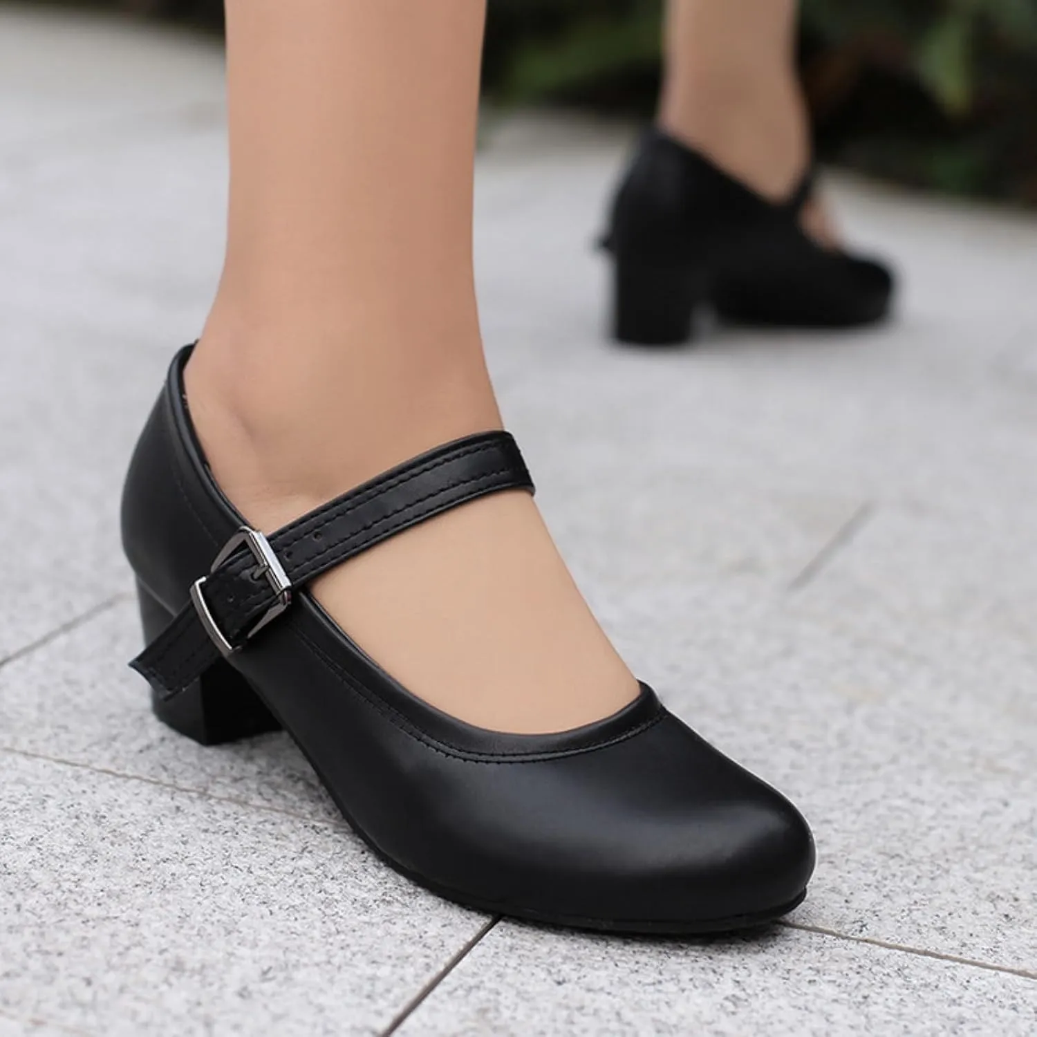 Women's Round Toe Closed Low Chunky Heel Block Ankle Strap Buckle Mary Jane Shoes Comfort Office Work Wedding Party Dress Pumps