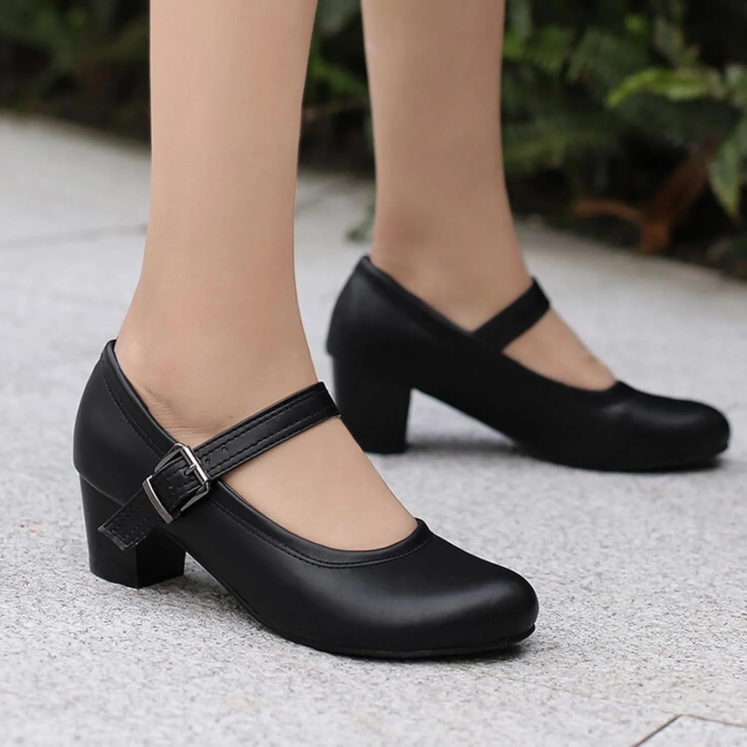 Women's Round Toe Closed Low Chunky Heel Block Ankle Strap Buckle Mary Jane Shoes Comfort Office Work Wedding Party Dress Pumps