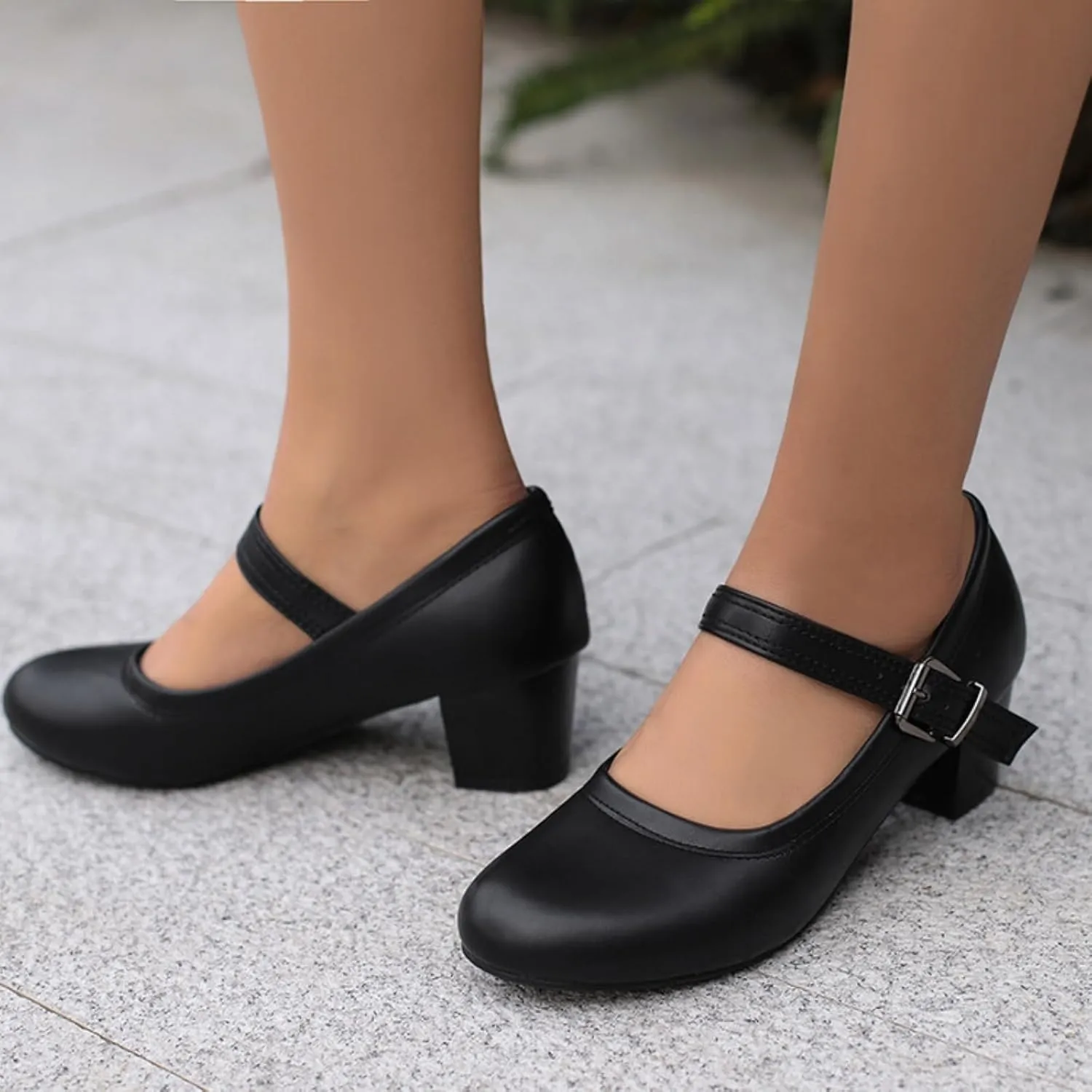 Women's Round Toe Closed Low Chunky Heel Block Ankle Strap Buckle Mary Jane Shoes Comfort Office Work Wedding Party Dress Pumps
