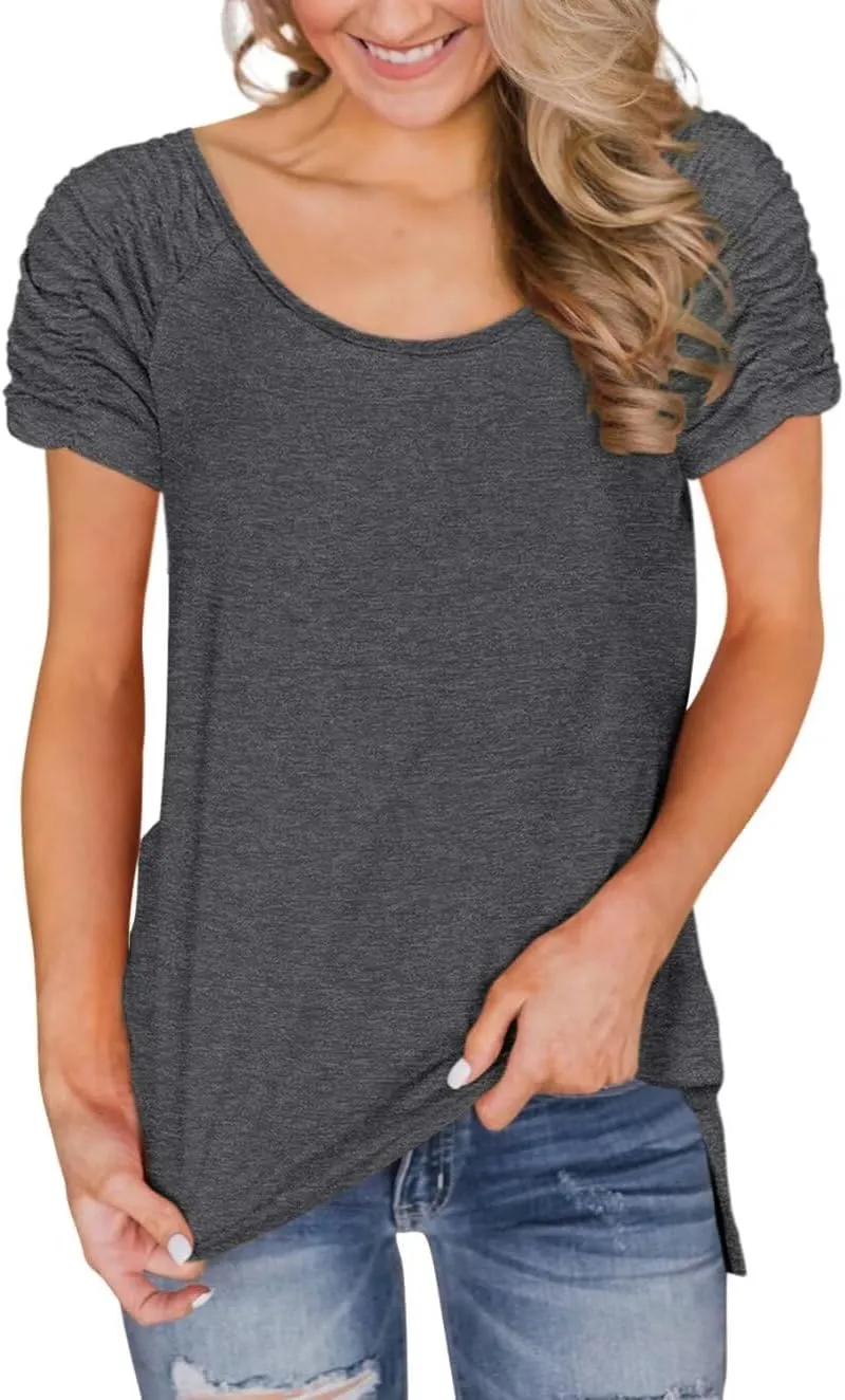 Womens Short Sleeve Tops Casual Solid Color Ladies Summer Shirts Dressy Plus Size T Shirts