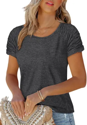 Womens Short Sleeve Tops Casual Solid Color Ladies Summer Shirts Dressy Plus Size T Shirts