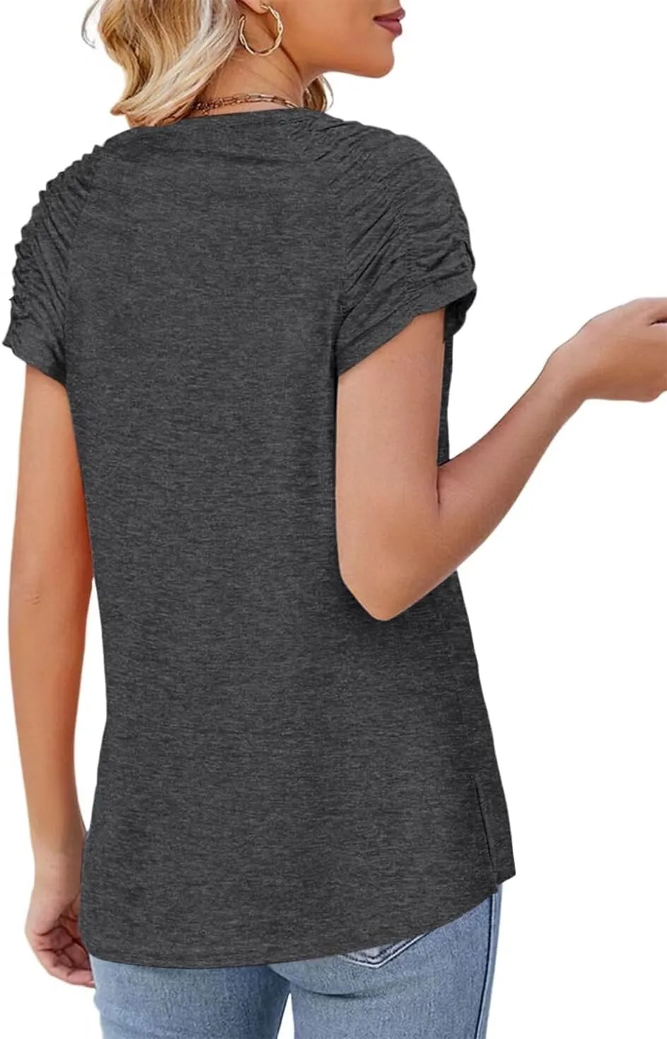 Womens Short Sleeve Tops Casual Solid Color Ladies Summer Shirts Dressy Plus Size T Shirts