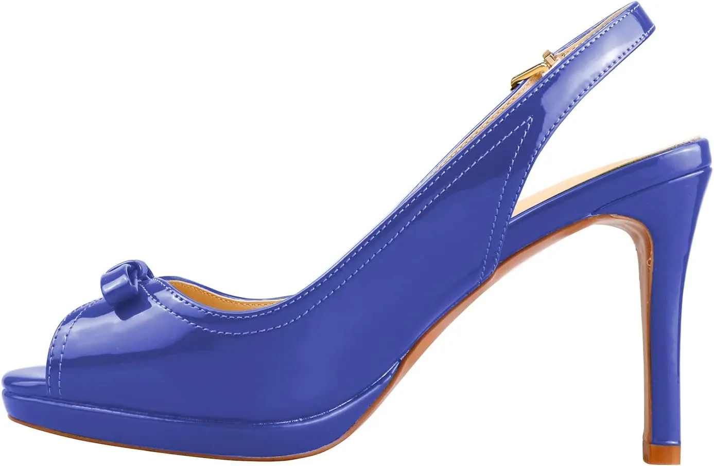 Women's Stylish Peep Toe Bowknot Adjustable Buckle Backstrap Slingback High Heel Dress Pumps Sexy Patent Leather Platform Stiletto Heel Sandals for Women Party Wedding