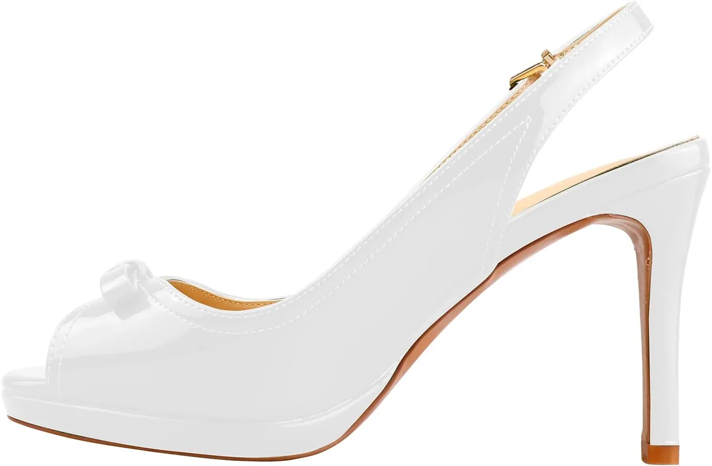 Women's Stylish Peep Toe Bowknot Adjustable Buckle Backstrap Slingback High Heel Dress Pumps Sexy Patent Leather Platform Stiletto Heel Sandals for Women Party Wedding