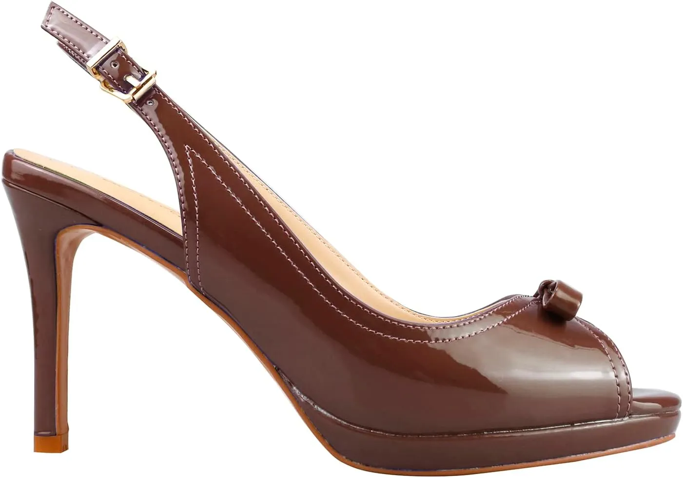 Women's Stylish Peep Toe Bowknot Adjustable Buckle Backstrap Slingback High Heel Dress Pumps Sexy Patent Leather Platform Stiletto Heel Sandals for Women Party Wedding