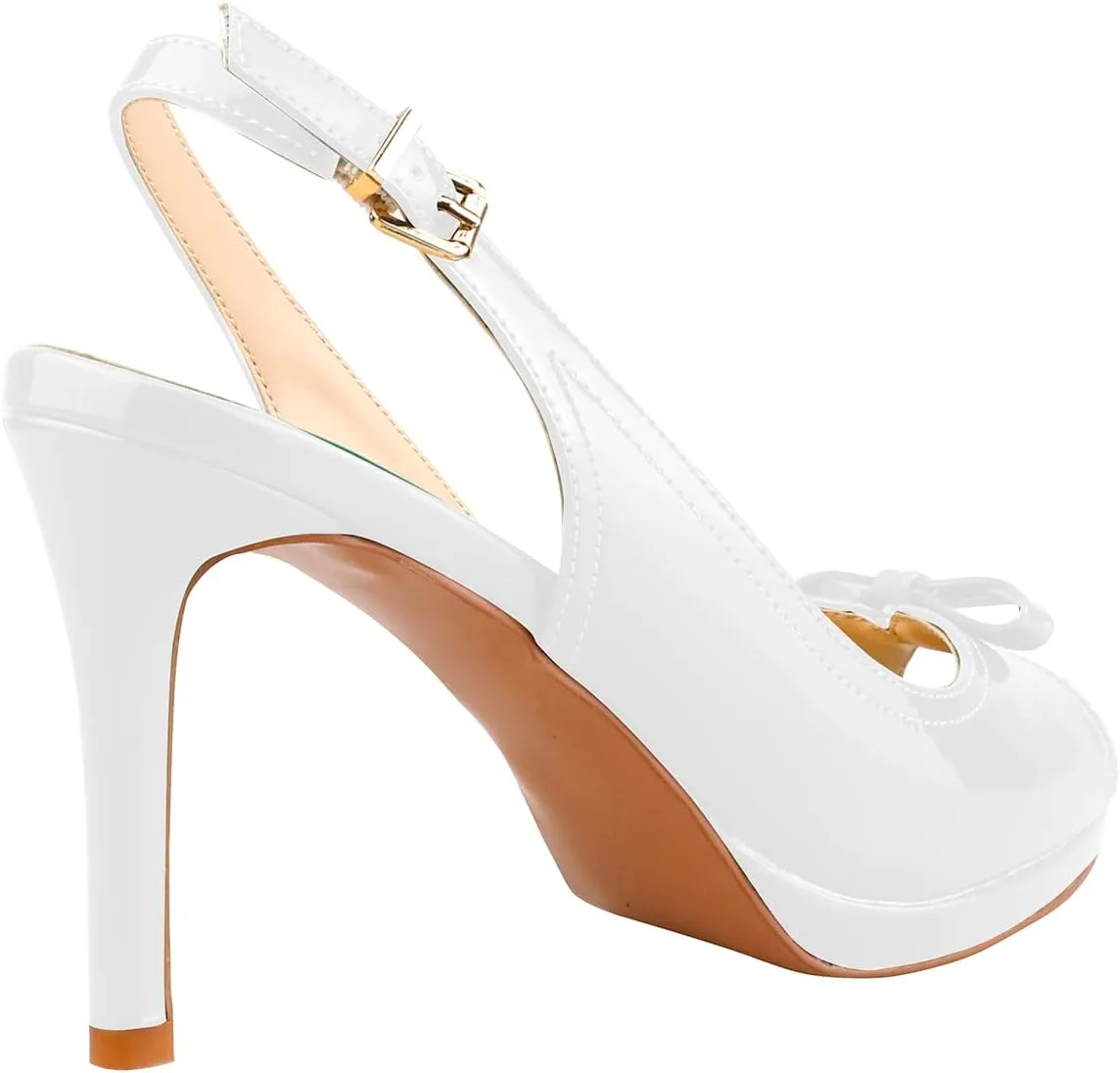 Women's Stylish Peep Toe Bowknot Adjustable Buckle Backstrap Slingback High Heel Dress Pumps Sexy Patent Leather Platform Stiletto Heel Sandals for Women Party Wedding