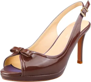 Women's Stylish Peep Toe Bowknot Adjustable Buckle Backstrap Slingback High Heel Dress Pumps Sexy Patent Leather Platform Stiletto Heel Sandals for Women Party Wedding