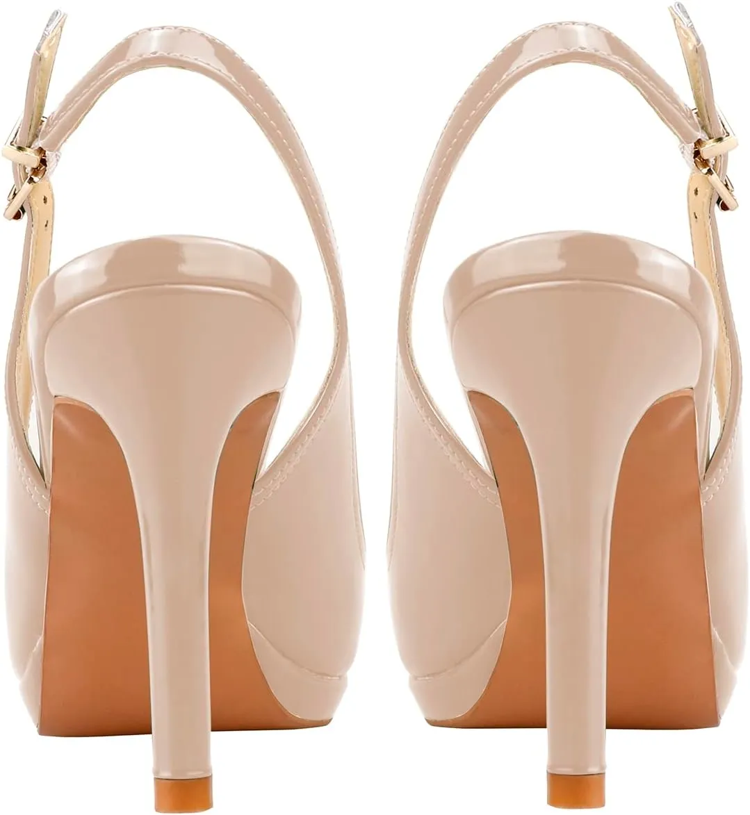 Women's Stylish Peep Toe Bowknot Adjustable Buckle Backstrap Slingback High Heel Dress Pumps Sexy Patent Leather Platform Stiletto Heel Sandals for Women Party Wedding