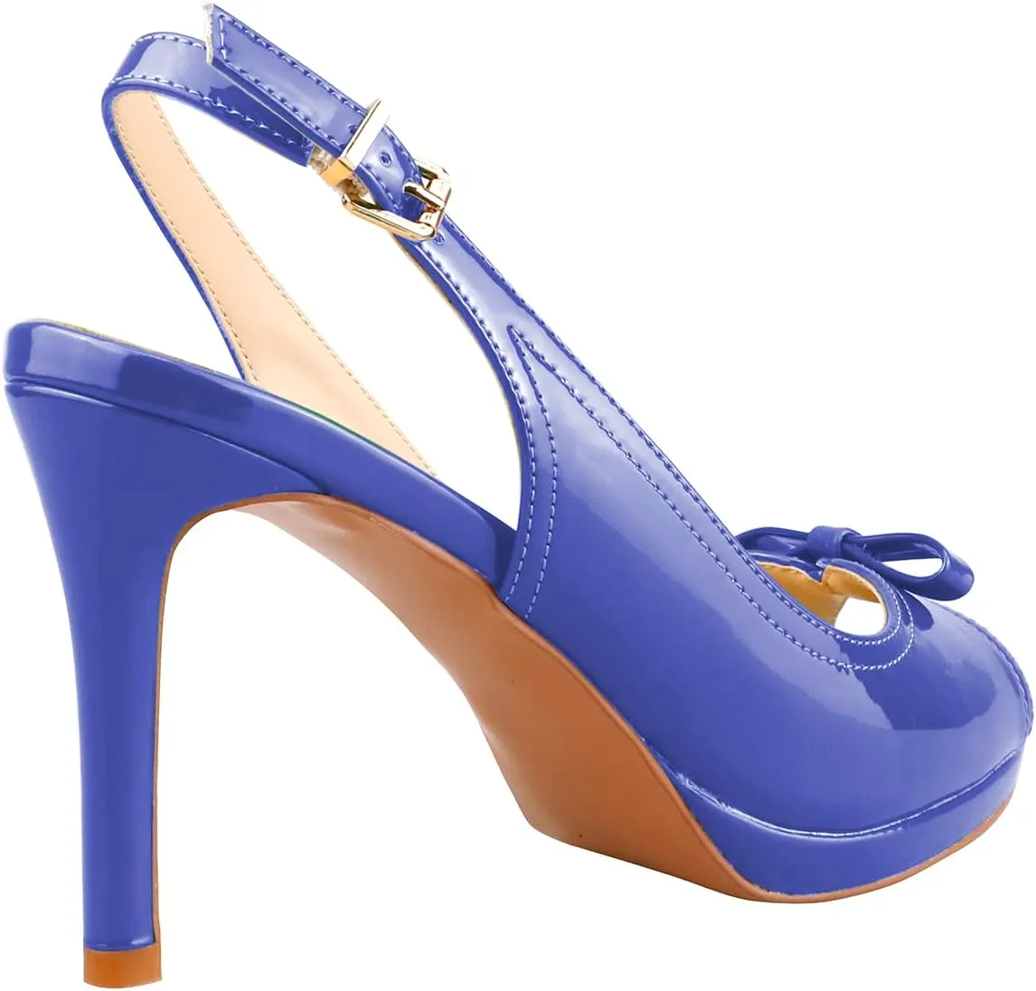 Women's Stylish Peep Toe Bowknot Adjustable Buckle Backstrap Slingback High Heel Dress Pumps Sexy Patent Leather Platform Stiletto Heel Sandals for Women Party Wedding