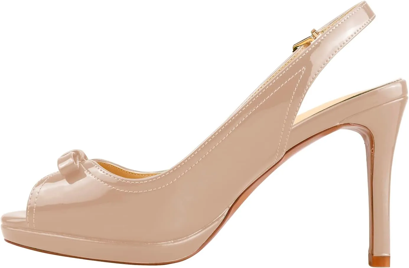 Women's Stylish Peep Toe Bowknot Adjustable Buckle Backstrap Slingback High Heel Dress Pumps Sexy Patent Leather Platform Stiletto Heel Sandals for Women Party Wedding