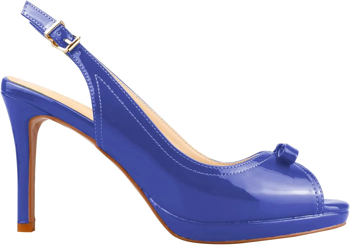 Women's Stylish Peep Toe Bowknot Adjustable Buckle Backstrap Slingback High Heel Dress Pumps Sexy Patent Leather Platform Stiletto Heel Sandals for Women Party Wedding