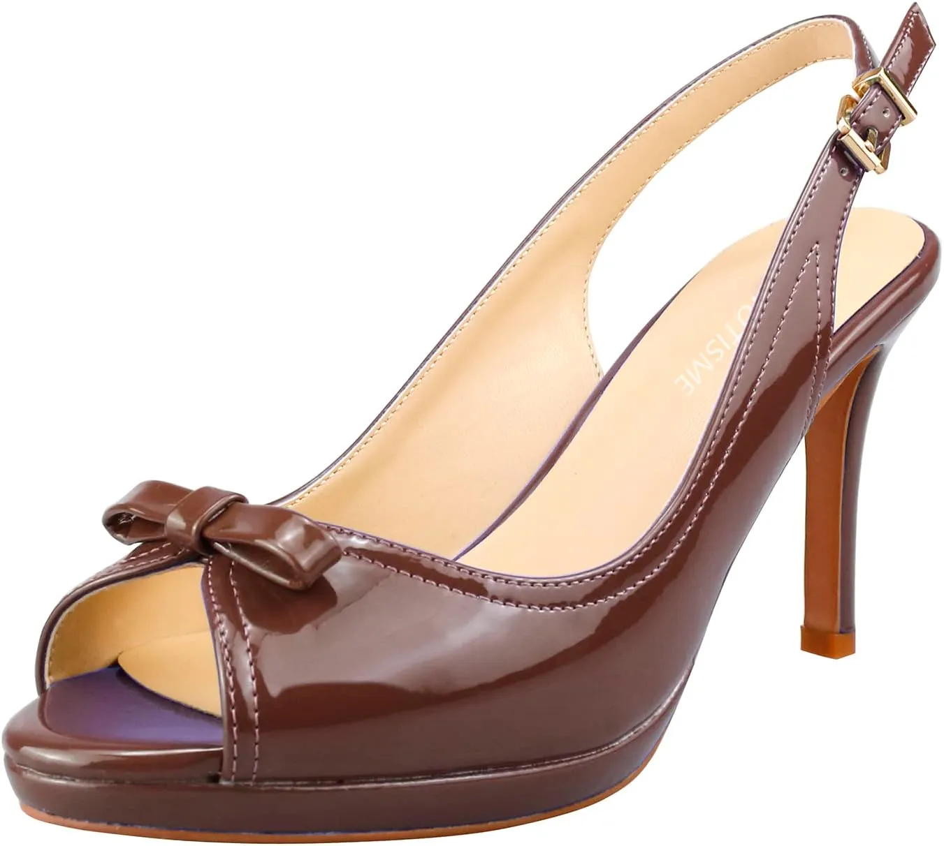 Women's Stylish Peep Toe Bowknot Adjustable Buckle Backstrap Slingback High Heel Dress Pumps Sexy Patent Leather Platform Stiletto Heel Sandals for Women Party Wedding