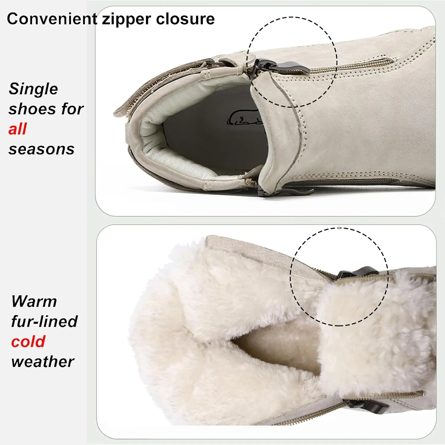 Women's Suede Round Toe Zipper Chukka Boot Warm Fur Lined Snow Boot Ankle High Top Casual Booties Winter Cold Weather outdoor hiking Boots