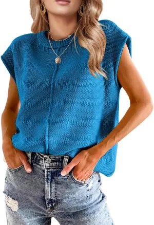 Womens Summer Cap Sleeve Tops 2025 Trendy Loose Knit Sweater Vests Cute Shirts Outfits Spring Fall Casual Tops