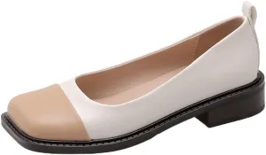 Women's Two Tone Flats Slip On Loafers Vintage Square Toe Leather Low Heel Girls Dress Oxford Shoes